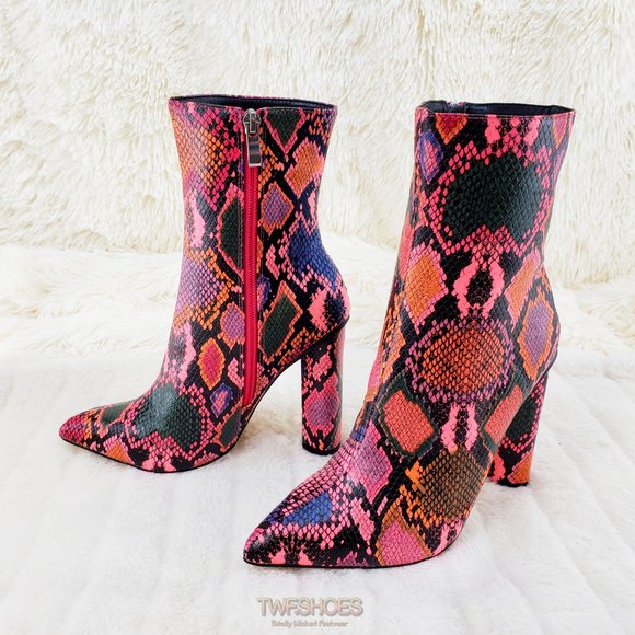 Hot Pink Multi 4" Chunky High Heel Ankle Boots - Picture 8 of 11